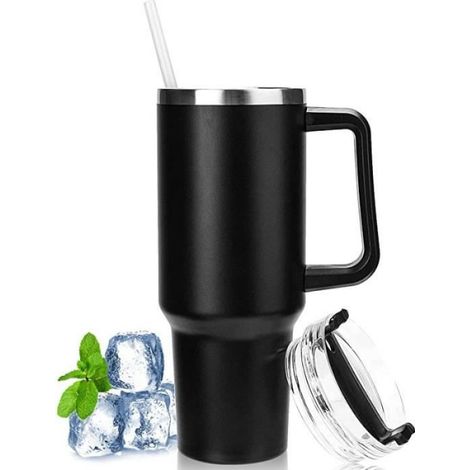 Mug Isotherme avec Poignée - 1180ML - Acier Inoxydable - Double Isolée Sous Vide - Sans BPA - Avec Couvercle et Pailles (1/4)