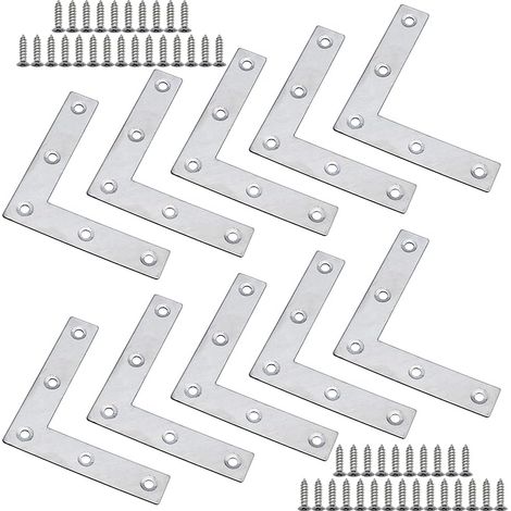 10 Stück flache Winkelhalterungen, 80 x 80 x 1,5 mm, dickere L-förmige flache Halterungen aus Edelstahl zur Befestigung von Holzmöbeln wie Tisch und Fenster und Regal mit Schrauben