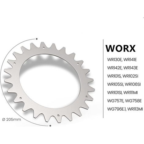 Crampons en acier inoxydable de qualité supérieure pour tondeuse à gazon Worx Landroid modèle S/M Épaisseur 2mm, Amélioration de la traction - Ébavurage poli - Diamètre de la roue : 205 mm (1/4)