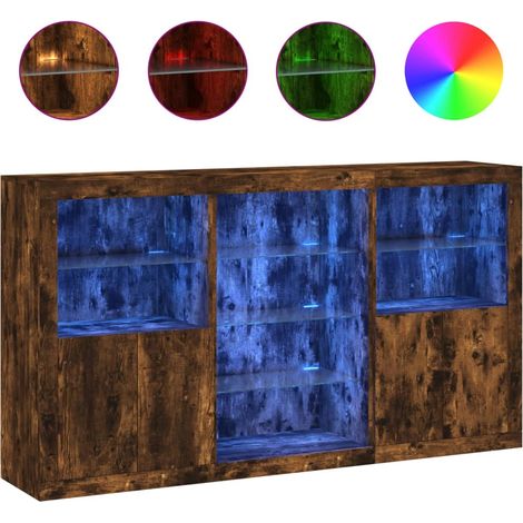 Maison Exclusive - Aparador con luces LED roble ahumado 181,5x37x (1/5)