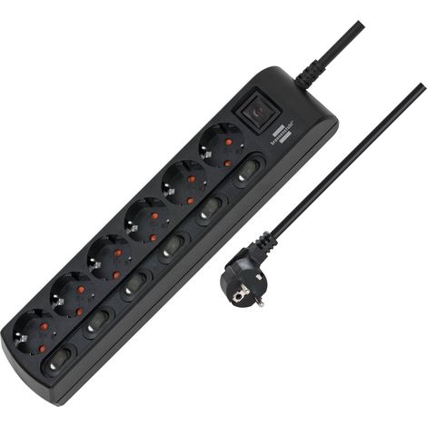 Multiprise Commutable Individuellement 6 Prises avec Interrupteurs 2 pôles 1 Interrupteur Principal et 6 Interrupteurs Protection de Contact Accrue Noir (1/5)