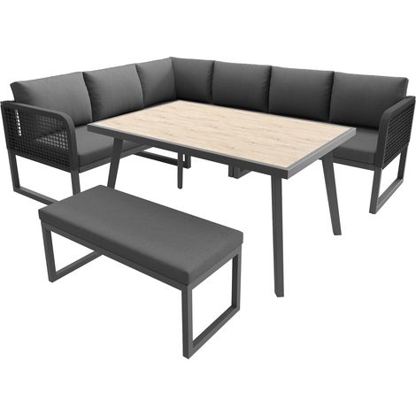 Ensemble de mobilier de jardin en PE rotin tressé pour 6-8 personnes avec coussins gris résistants aux intempéries (1/5)