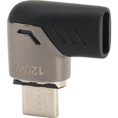 Adaptateur magnétique USB-C coudé avec témoin lumineux, charge rapide PD 120 W, transfert de données magnétique USB-C 480 Mbps pour ordinateur portable, noir/gris (1/5)