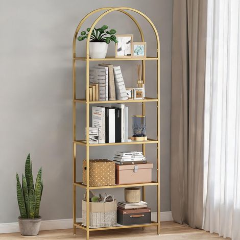 Bibliothèque oro en acciaio vetro temperato 60 x 30 x 175 cm (1/5)