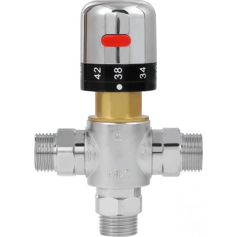 Robinet de douche thermostatique, raccord fileté de 0,6 pouce, échelle Fahrenheit, construction en laiton, conception monobloc, argent. (1/4)