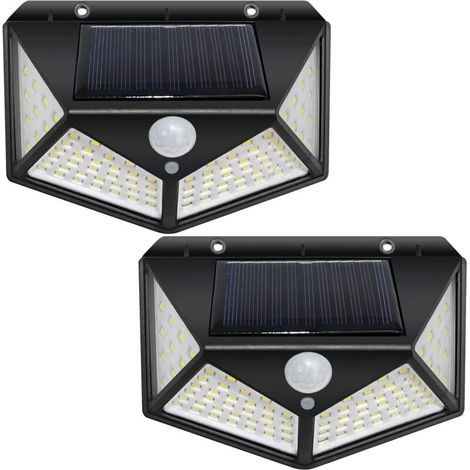 Lot de 2 lampes solaires extérieures 100 LED – Détecteur de mouvement PIR – Éclairage étanche IP44 – Installation facile sans câblage (1/5)