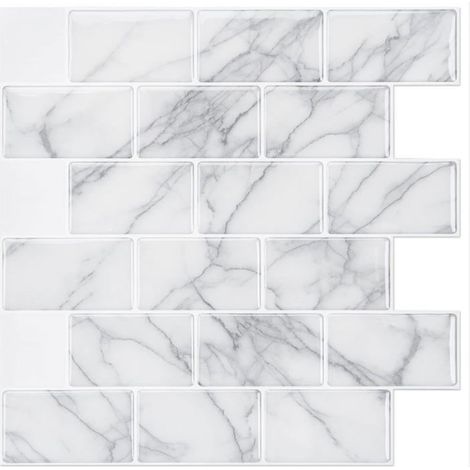 10 Carrelage autocollant, 30,5cm x 30,5cm, fini marbre gris, vinyle résistant humidité, cuisine salle de bain (1/5)
