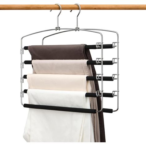 Pantalons Cintres Multicouches Anti-Glisse Garde-Robe Organisateur de Rangement pour Jeans Pantalons Foulard Jupes Pack 2 (1/5)