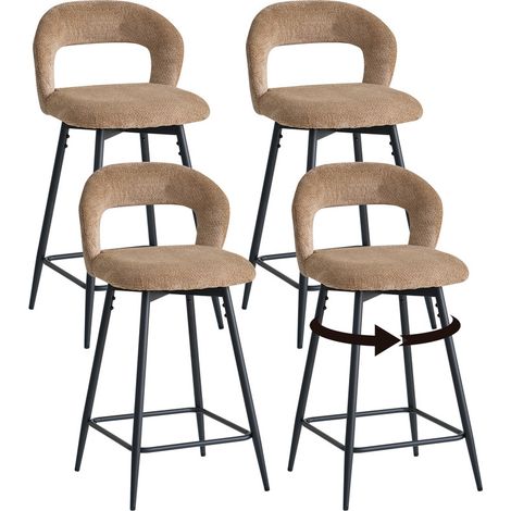 Wkaka Tabouret de Bar en Tissu - Lot de 4 Chaise Haute Cuisine Pivotant Tabouret pour Bar/Cuisine - Pied en métal - Marron (1/5)