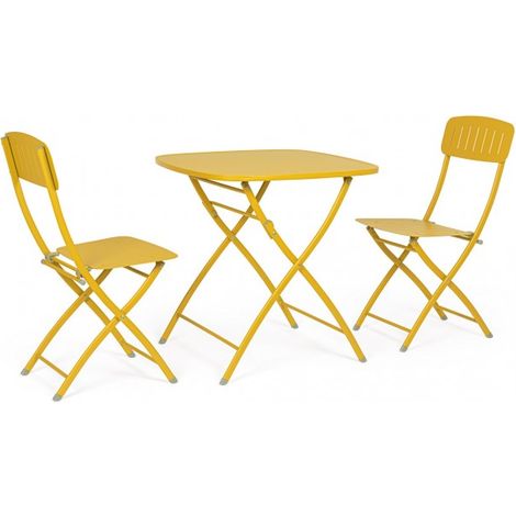 Set Tavolo con Sedie in Acciaio Bianco da Esterno - VIBRANT - Colore: Giallo (1/5)