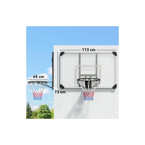 Panier de basket mural noir en acier avec panneau et filet 113 x 61 x 73 cm pour jardin, cour et plein air (1/5)