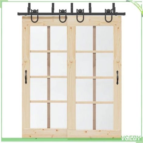 Kit de quincaillerie pour porte coulissante - FAF7291712426421 - Rail 183 cm - 80 kg - Acier noir (1/5)