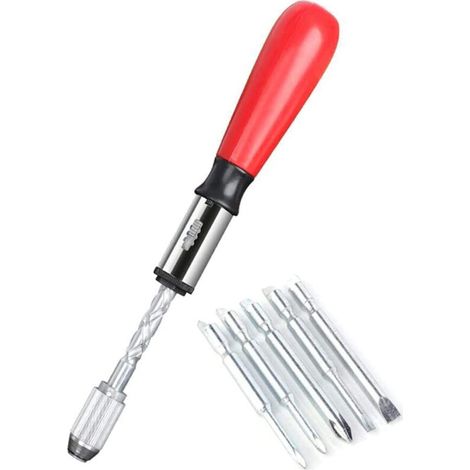 Tournevis hélicoïdal, tournevis à cliquet push-pull, jeu de tournevis à cliquet push-pull 6 en 1 semi-automatique de type poussoir, outils de réparation de tournevis de poche (1/5)