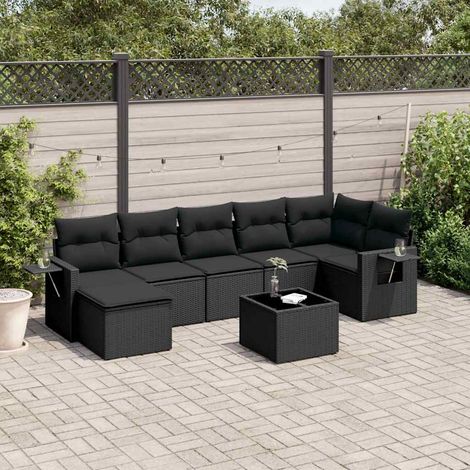 vidaXL Salon de jardin 8 pcs avec coussins noir résine tressée (1/5)