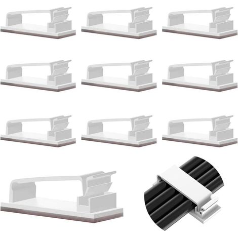 Lot de 10 clips de rangement autocollants blancs, durables, pour TV, PC, ordinateur portable, câble Ethernet, maison, bureau (1/4)