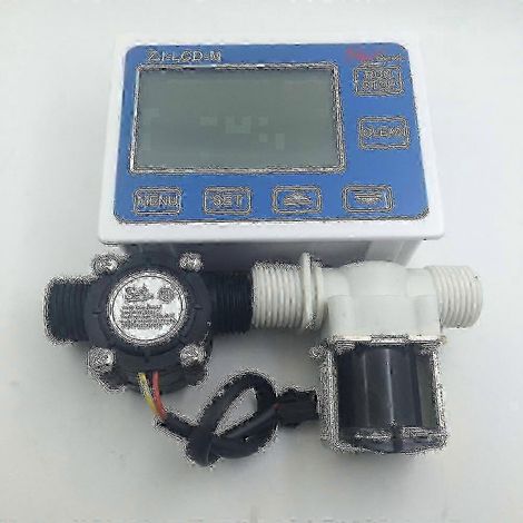 Système de contrôle de débit d'eau YF-S201 G1/2" avec écran LCD, manomètre pour électrovanne et compteur de débitmètre. (1/4)