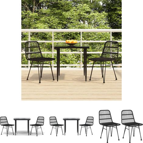 Gartenesszimmer - vidaXL 3-tlg. Garten-Essgruppe Schwarz Poly Rattan - Gartenstuhl Set (1/5)