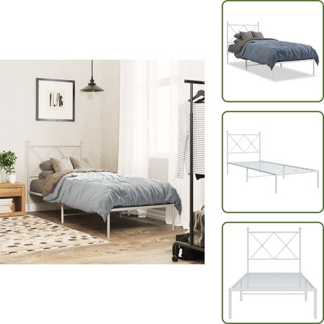 Cadre de lit métal sans matelas avec tête de lit blanc 80x200cm - Cadre De Lit - Lit Simple - Lit Metal - Lit Blanc - Tête De Lit (1/5)