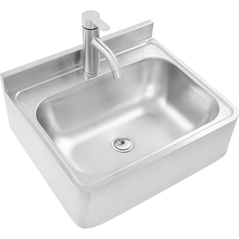 Lavabo mural de salle de bain avec robinet, évier mural en acier inoxydable 304, à fermeture éclair, pour camping-cars, bars, hôtels, cafés, restaurants 48 x 39 x 20 cm (1/5)