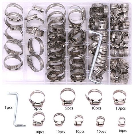 100 Pièces Collier de Serrage Réglables 8 a 44 mm 304 Colliers de Serrage en Acier Inox,8 Tailles Collier de Serrage Réglable en Inox Serre-Joints à Tuyau pour Fixation Souples Durites (1/4)
