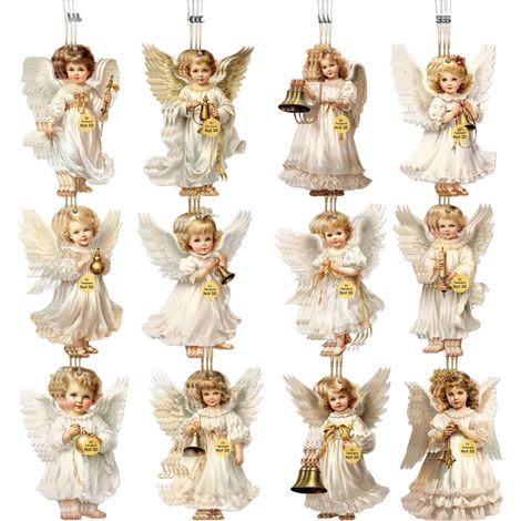 Guirlande De Décoration En Bois - Ange Victorien 2D - Pour Fenêtre Ou Arbre De Noël - Lot De 36 Pièces (1/5)