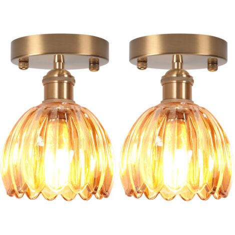 royaluxe- 2PCS Lampe De Plafond En Cristal Plafonnier En Verre Plafonnier Rétro Lustre Moderne E27 Pour Couloir Cuisine Balcon Salle À Manger Marron