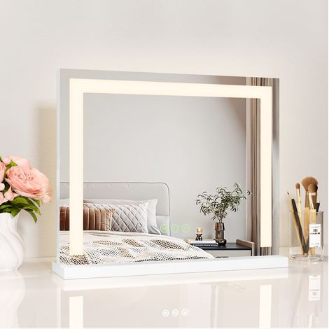 Heilmetz Miroir Maquillage Lumineux 50x42cm Table Miroir Lumineux 3 Couleurs Dimmable Blanc Base en Métal avec Interrupteur Tactile (1/5)
