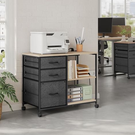 Armoire de Bureau à roulettes WOLTU, Meuble de Chevet, 2 Étagères, 2 Prises, avec Station de Charge, Chêne Clair (1/5)