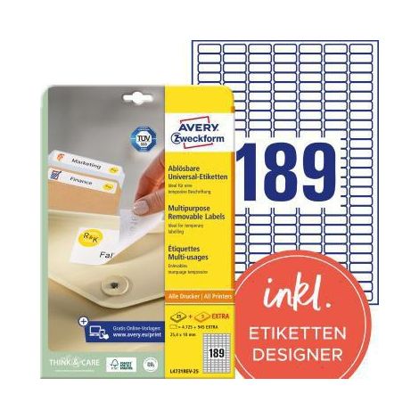 AVERY ZWECKFORM Universaletikett Avery Zweckform 25,4 x 10 mm (B x H) wieder ablösbar Papier weiß 5.670Etik./Pack.