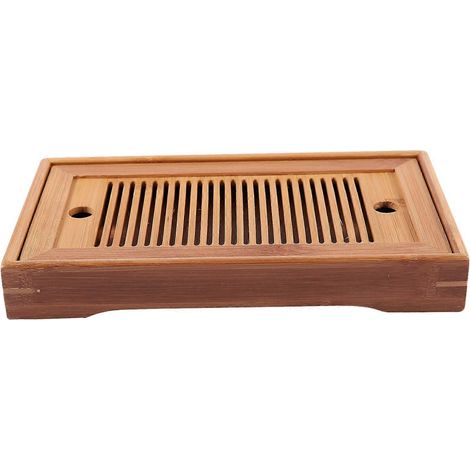 Teetablett aus Bambus, Kung-Fu-Teezubehör, Serviertablett mit Abtropffläche, 25 x 14 x 3,5 cm, chinesisches Tee-Serviertablett-Set (1/5)