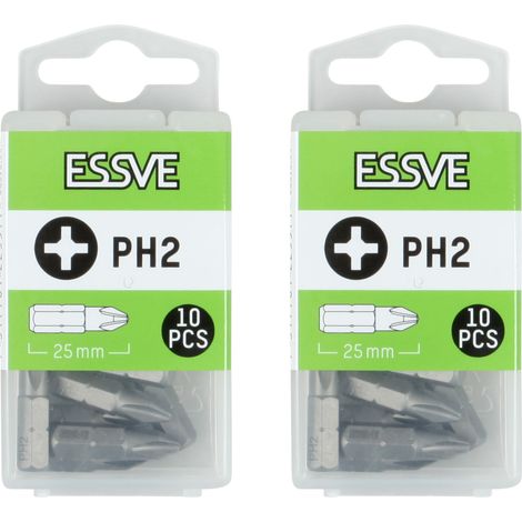 Inserti ESSVE PH2 con attacco esagonale da 1/4”, punta da 25 mm, 10 pezzi x2 (1/3)