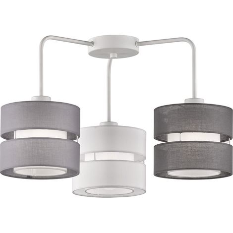 Plafonnier lampe de salon 3 flammes lampe de chambre textile, tissu métallique gris blanc, 3x douilles E27, LxlxH 56x56x35 cm, WOFI 11253 (1/5)