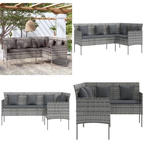 Canapé d'extérieur en L avec coussins Résine tressée Gris - Canapé De Jardin - Canapé Extérieur - Mobilier De Jardin - Jardin - Détente - Home & Living (1/5)