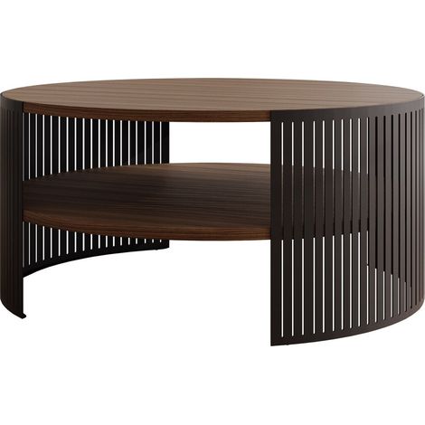 Mesa de centro Civer, Negro + Nogal, 40x0x0cm, Diámetro: 75, Aglomerado laminado, Redonda