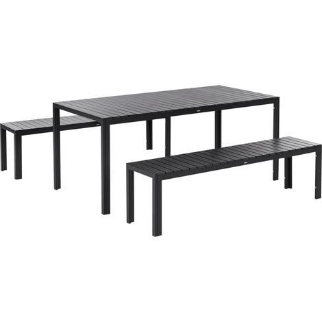 Conjunto de comedor moderno 6 plazas de aluminio negro 2 bancos Nardo