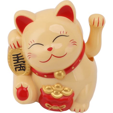 Chat porte-bonheur décoratif électrique à bras oscillant de 14 cm (5,5 pouces), mignon, en plastique, pour comptoir de caisse MLY11020-2 jaune (1/5)