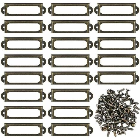 Lot de 50 supports d'étiquettes en métal pour meubles, tiroirs, armoires, cartes, plaques nominatives, cadres avec vis pour bureau, bibliothèque, bibliothèque, étagères Bronze (60 x 17 mm) (1/5)