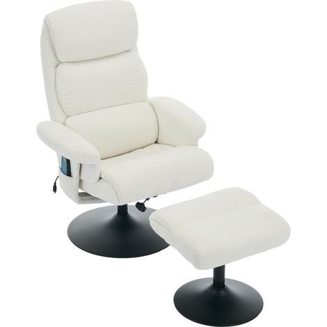 Poltrona relax reclinabile con massaggio a 5 punti, riscaldamento e poggiapiedi, bianca (1/5)