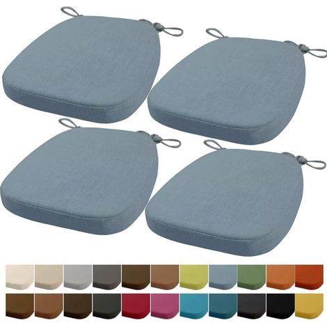 40x38x33CM(3CM Épaisseur) Coussin de Chaise, Coussin de Chaise de Jardin, Lavable, avec Fermeture éclair, Sangles, antidérapant (Bleu Ciel,4 pièces) (1/5)