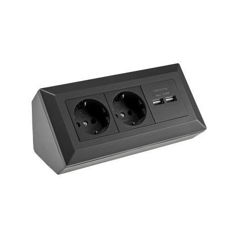 Steckdosenblock 2-Fach Schutzkontaktsteckdose 2X USB-A 3,1A schwarz (1/4)