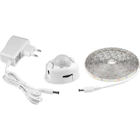 Ruban Led Avec Détecteur De Mouvements, Bande Led Flexible Autocollante,Étanche IP65 Avec Alimentation 12V Barre Lumineuse Pour Chambres, Salons, Cuisines, Armoires Et Décoration (5M, blanc)-LIAIKI (1/5)