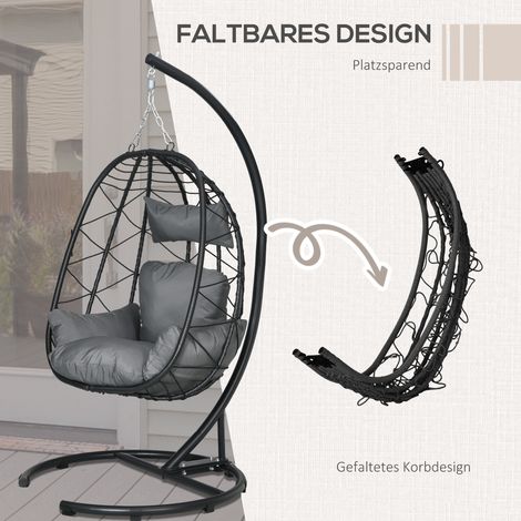 Fauteuil suspendu rotin hauteur 195 cm avec structure, coussins et housse imperméable intérieur extérieur charge max 150 kg (1/4)