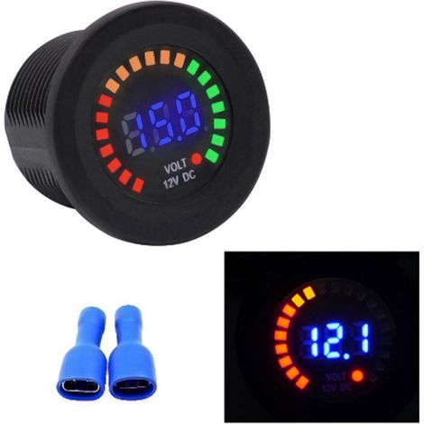 Voltmètre Jauge 12vDC Voiture Couleur LED Affichage Numérique Voltmètre Jauge 12vDC Tension Jauge Testeur de Batterie pour Marine Voiture Moto Camion Bateau RV (1/5)
