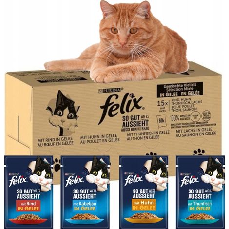FELIX FANTASTIC COMIDA HÚMEDA PARA GATOS, MEZCLA DE SABORES, 120 SOBRES + RASCADORES