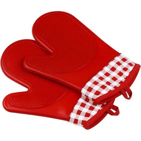 Küchenhandschuhe aus Silikon – Baumwollgefüttert – Zum Kochen, Grillen, Backen, Reparieren und Anpassen – Rot (1 Paar) – 28 cm (1/5)