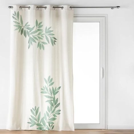 Rideau à œillets imprimé motif Nymphea, dimensions 140 x 260 cm, couleur vert, pour fenêtre et porte d'intérieur (1/4)