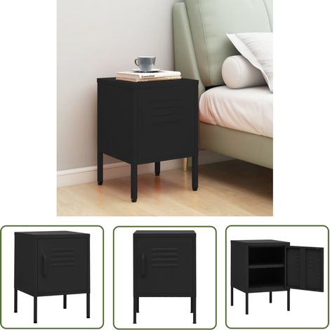 The Living Store Table de chevet Noir 35x35x51 cm Acier - Table De Chevet - Meuble De Chambre - Table D'appoint - Table Noire - Table En Acier (1/5)