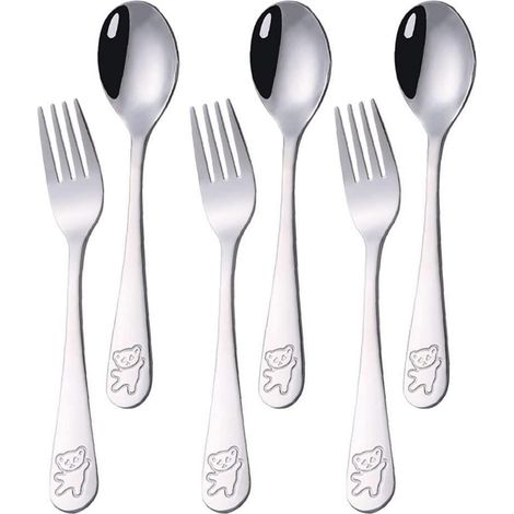 6tlg. Kinder Besteck Set Edelstahl 18/10 mit Bärenmuster, 16,5cm (1/5)