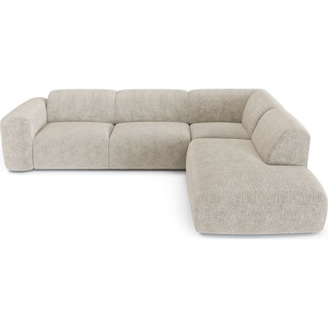 Canapé grand angle droit 5 places en velours à motifs beige MYRA (1/5)