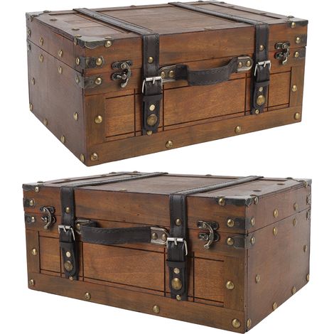 [Reisekoffer] Vintage-Holzkoffer mit antikem Bronzeschloss und Griff aus PU-Leder - Großer, tragbarer Multifunktionskoffer zur Aufbewahrung von Dekofotos (Holz-/Aluminiumlegierungsverbund) (1/5)
